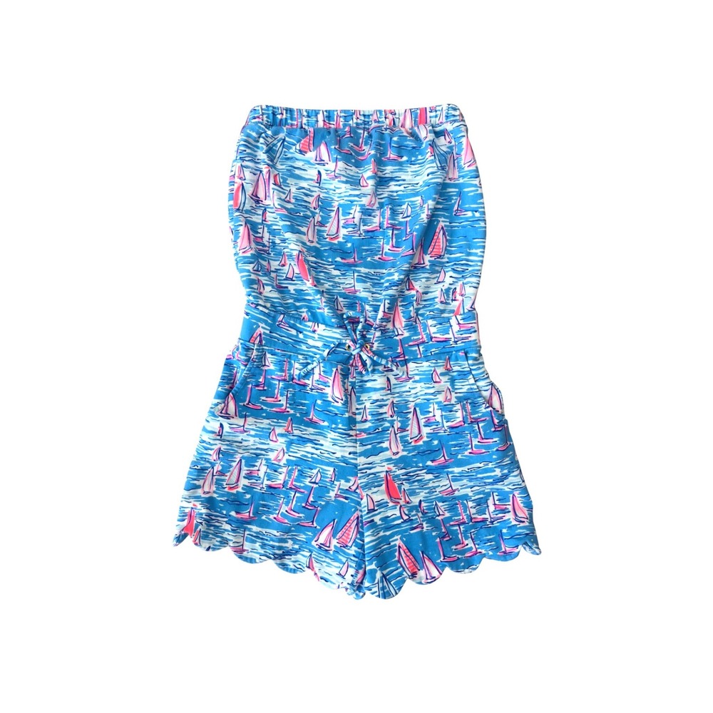 Lilly Pulitzer Nautical Sailboat Strapless Scalloped Hem Romper Size XXS Resort